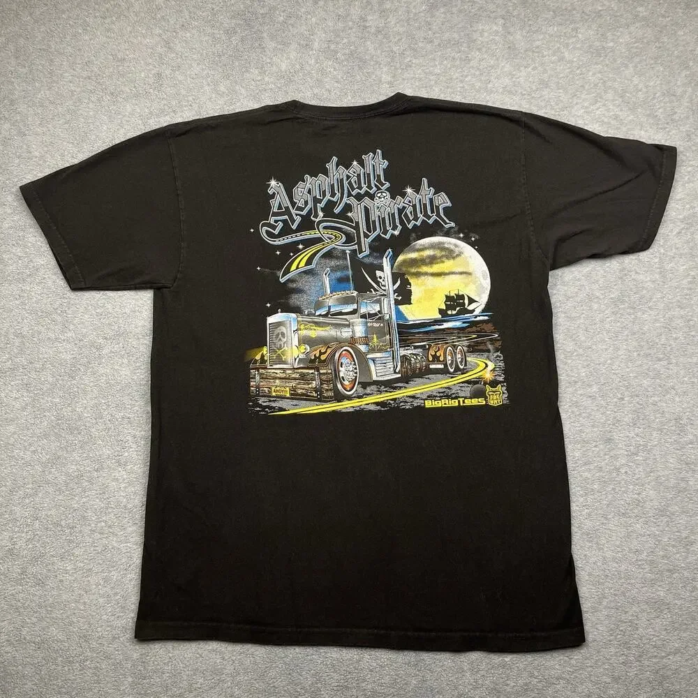 Big Rig Trucks 'Asphalt Pirate' Graphic Trucker T-Shirt Size‎ XL Black BRT